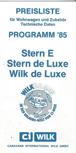 Prospekt  CI Wilk Programm 1985. Mit Preisliste. 