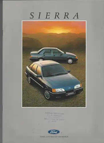 Prospekt Ford. Sierra. Mit Farbkarte.  1987. 