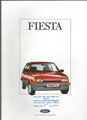 Prospekt Ford. Fiesta. Mit Farbkarte. 1988. 
