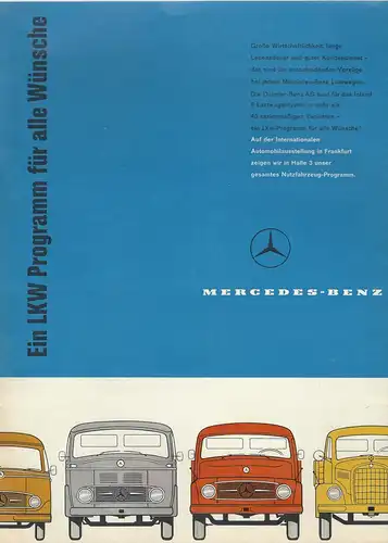 Prospekt 1959 " ein LKW Programm für alle Wünsche " Mercedes Benz. 