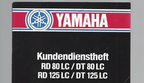 Yamaha Kundendiestheft RD 80 LC / DT 80 LC / RD 125 LC / DT 125 LC.  NOS
Das Heft ist absolut jungfreulich, keine Eintragungen nichts ausgefüllt.
Letzte vorgesehene Inspection liegt bei 60 000 km. 