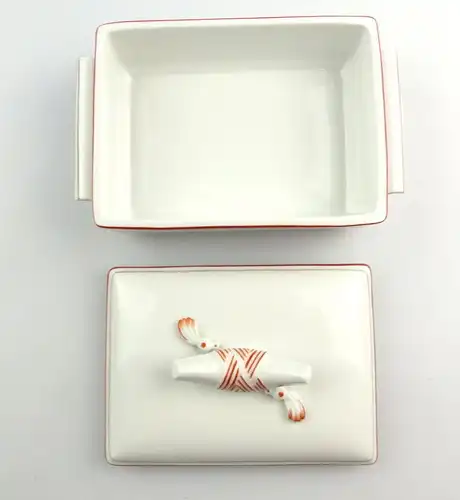 E4006 Meissen Porzellan Dose mit Deckel eckig Koralle Kästchen