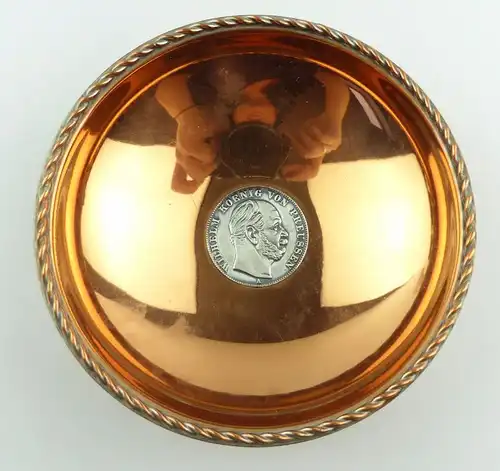 #e5031 Alte Kupferschale mit Siegesthaler von 1871 Wilhelm König von Preussen