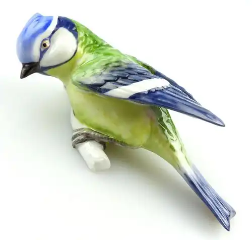 #e4186 Unterweissbacher Werkstätten Porzellan Figur Vogel Wanddeko Blaumeise