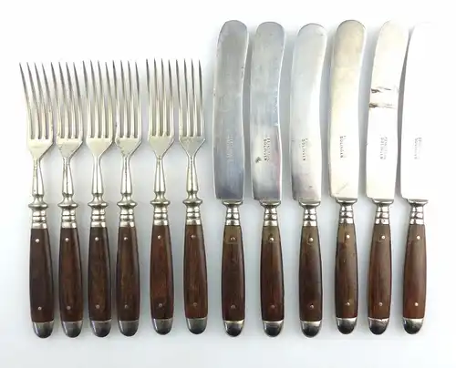 #e6038 6 Messer & 6 Gabeln aus Stahl mit Holzgriffen