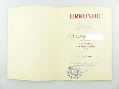 #e6757 DDR Urkunde: Verdienstmedaille der Deutschen Reichsbahn Stufe III 1982