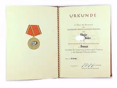 #e6998 DDR Urkunde Verdienstmedaille der NVA in Bronze verliehen 1964