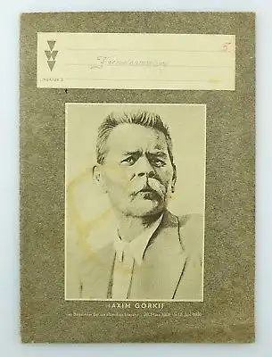 #e7626 Original altes Schulheft, Formelsammlung, Rückseite mit Stalin und Gorkij