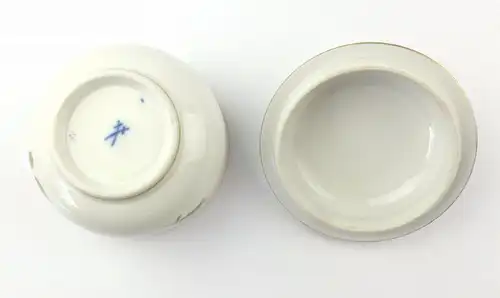 E7102 Meissen Porzellan Dose & Deckel mit Goldrand und Rose 2 Schleifstriche