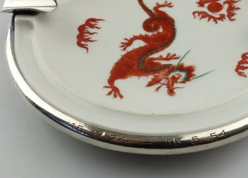 #e8236 Alter Rosenthal Aschenbecher mit Drachen und 835 Silbermontierung 2