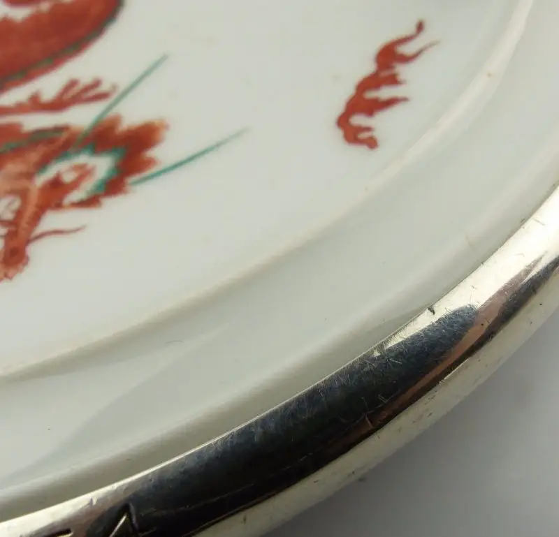 #e8236 Alter Rosenthal Aschenbecher mit Drachen und 835 Silbermontierung 3