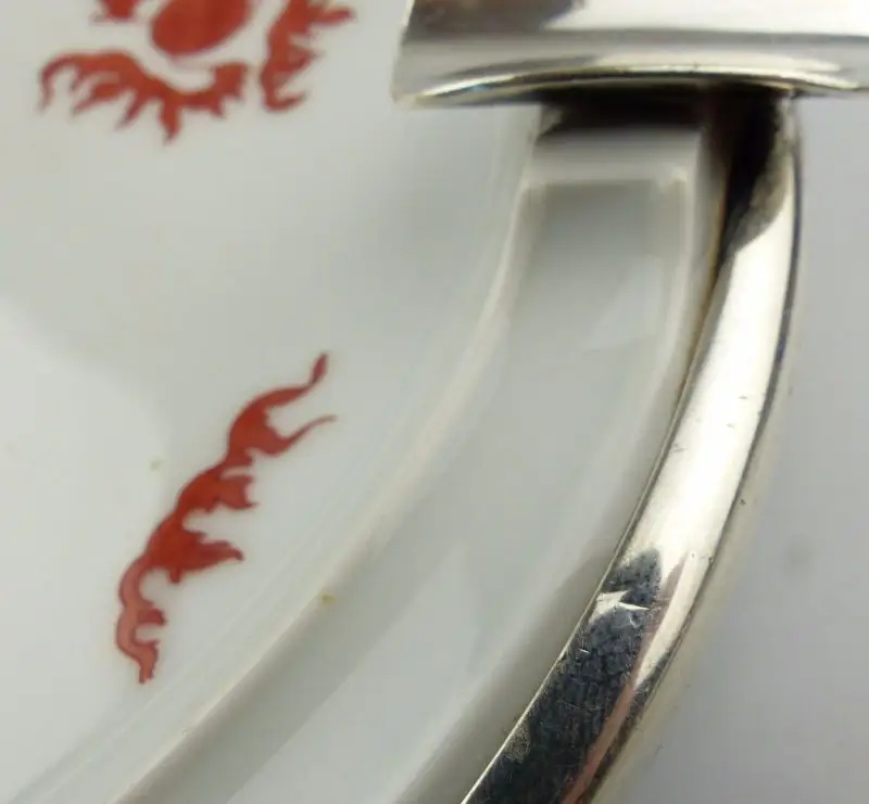 #e8236 Alter Rosenthal Aschenbecher mit Drachen und 835 Silbermontierung 4