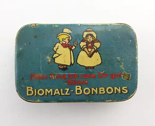 #e8275 Alte Blechdose Biomalz Bonbons mit original Werbezettel innen sehr selten