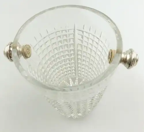 #e8350 Eisbehälter aus Glas mit Griffen aus Silber