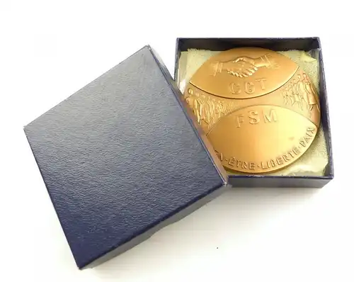 #e8473 Französische Medaille aus Bronze von 1982 bien etre liberte paix CGT FSM