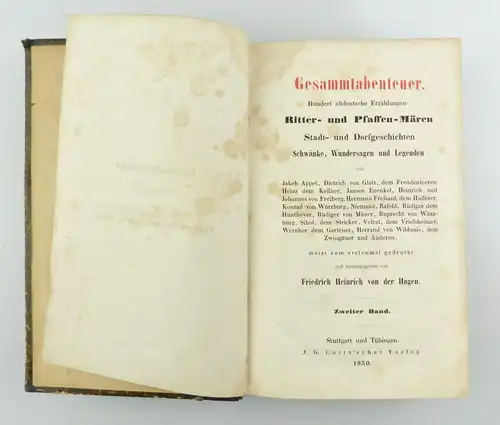#e8644 Buch: Gesammtabenteuer Ritter- und Pfaffen-Mären 2. Band 1850