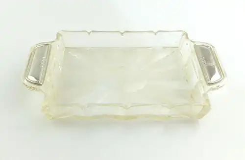 #e8354 Schale / Behälter aus Glas mit 800er Silberauflage an den Griffen