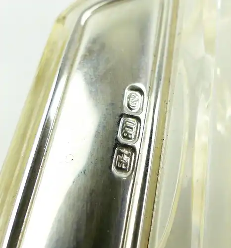 #e8354 Schale / Behälter aus Glas mit 800er Silberauflage an den Griffen