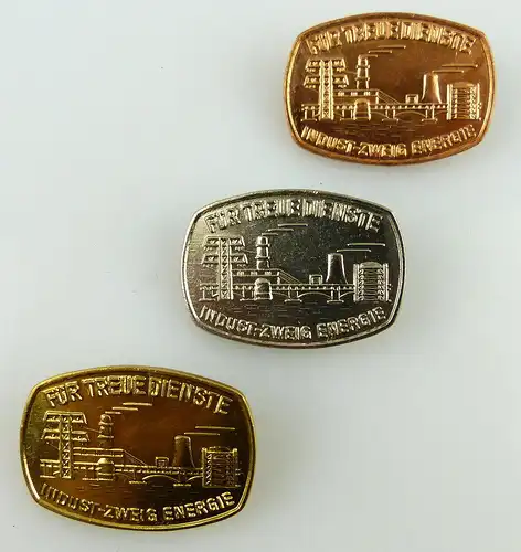 3 Abzeichen: Für treue Dienste Industriezweig Energie Gold, Silber, Bronze so285