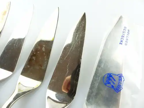 #e5154 6 alte Fischmesser von Wellner mit Griffen in 90er Silberauflage