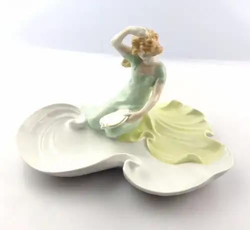 #e5128 PMP Schierholz Porzellan Jugendstil Figur Schale Frau mit Spiegel