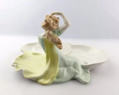 #e5128 PMP Schierholz Porzellan Jugendstil Figur Schale Frau mit Spiegel