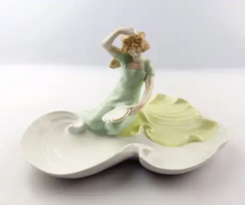 #e5128 PMP Schierholz Porzellan Jugendstil Figur Schale Frau mit Spiegel
