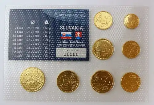 #e7373 Slowakei "Euro Gold Collection" Münzsatz 2 Cent bis 2 Euro alle vergoldet