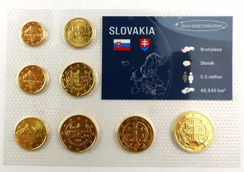 #e7373 Slowakei "Euro Gold Collection" Münzsatz 2 Cent bis 2 Euro alle vergoldet