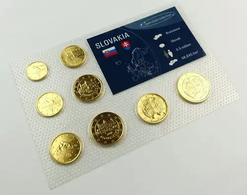 #e7373 Slowakei "Euro Gold Collection" Münzsatz 2 Cent bis 2 Euro alle vergoldet