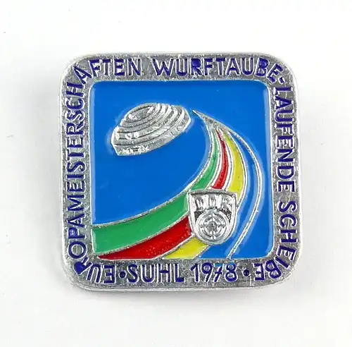 #e6317 Anstecknadel Europameisterschaften Wurftaube Laufende Scheibe 1978 Suhl