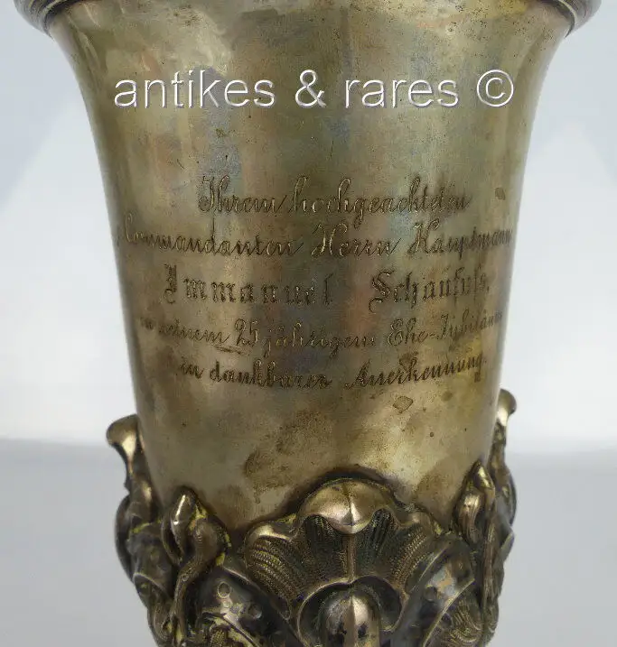 Pokal 13 Lot (Ag) Silber verliehen an Kommandanten Immanuel Schaufuss 1867 gewid 2