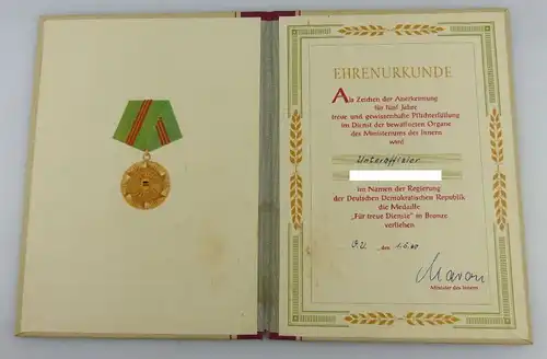 Urkunde: Medaille Treue Dienste in den bewaffneten Organen MdI 1960, Orden2795