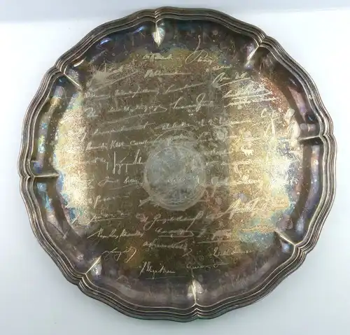 Tablett aus Botschafterhaushalt mit namenhaften Unterschriften 800 Silber e1366