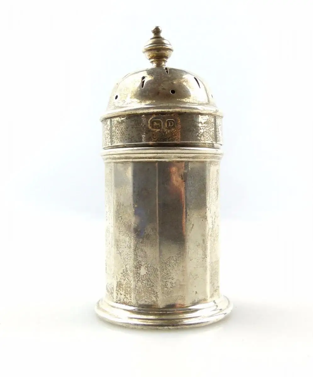 #e5055 Original alter englischer Gewürzstreuer 925 (Ag) Silber mit Glaseinsatz 2