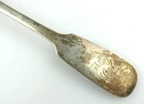 #e2846 Alter 750er Silber Löffel von 1874 mit Tremulierstrich und versch. Punzen