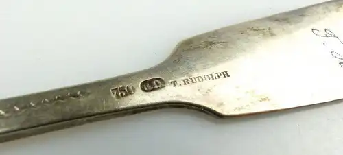 #e2846 Alter 750er Silber Löffel von 1874 mit Tremulierstrich und versch. Punzen