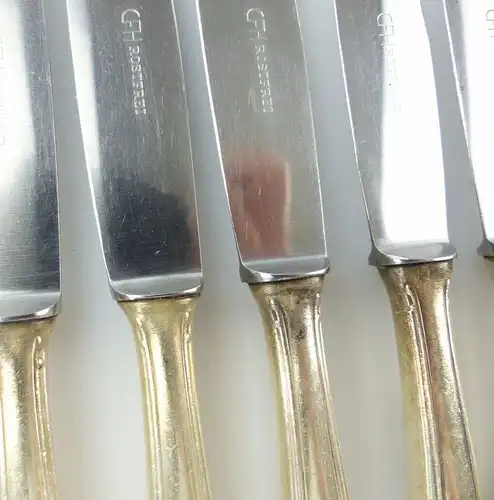 #e6531 12 alte Dessertmesser /Messer Griffe in 90er Silberauflage