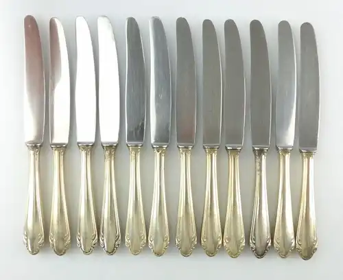#e6531 12 alte Dessertmesser /Messer Griffe in 90er Silberauflage