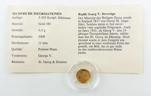 #e7254 Münze Wertvolle Goldschätze Europas Georg V. Souvereign 585 Gold *000924*