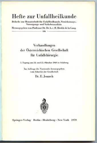 Hefte zur Unfallheilkunde Nr. 106 Springer Verlag 1970 Buch0171