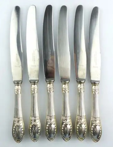 #e5810 6 Gründerzeit Messer mit Griffen aus 800 (Ag) Silber mit Monogramm