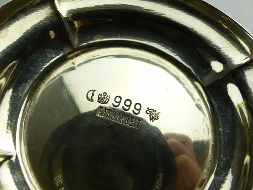 e4924 Kanne / Teekanne mit Deckel in 999er Silber Handarbeit Halbmond & Krone