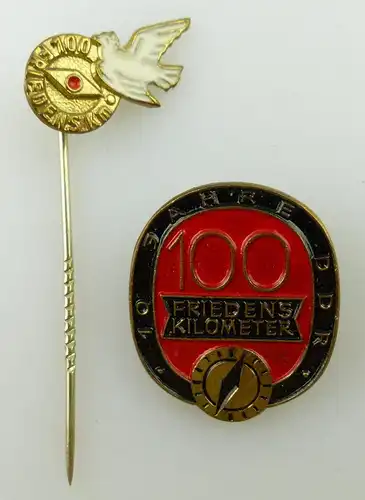 2 Abzeichen: 100 Friedens Kilometer km 10 Jahre DDR, Nr. 970a, 970f, Orden3147