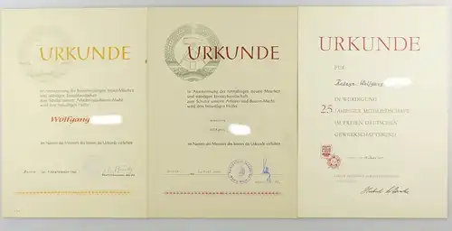 #e6775 4 alte Urkunden 60er / 70er Jahre DDR FDGB Volkspolizei Inspektion NVA