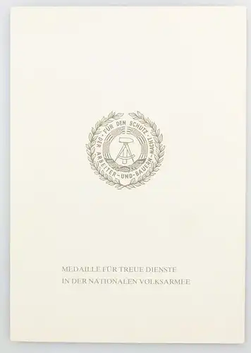 #e6750 Urkunde: Medaille für treue Dienste in der NVA in Gold 1982 Unterleutnant