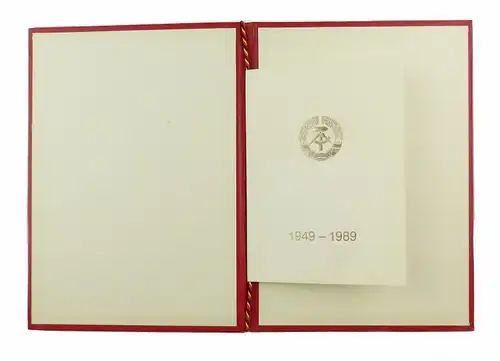 #e6749 Urkunde zur Ehrenmedaille 40. Jahrestag der DDR 1989 mit Mappe