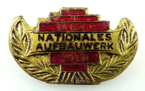#e1894 DDR Abzeichen Nationales Aufbauwerk Leipzig 1958 goldfarben