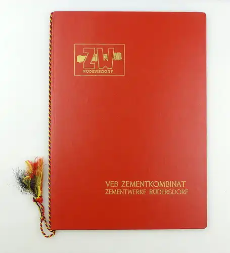 #e4296 Große rote Urkundenmappe / Mappe ZW Rüdersdorf VEB Zementkombinat DDR