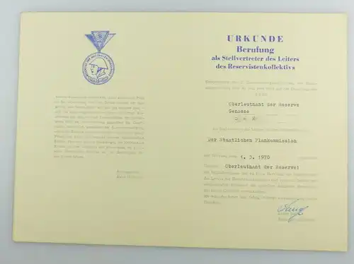 #e3409 Urkunde Berufung NVA Oberleutnant Staatliche Plamkommission 1970 DDR
